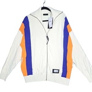 Zara Cardigan Mens L Cotton Oversized Full Zip Shawl Collar Sweater Jacket Cream